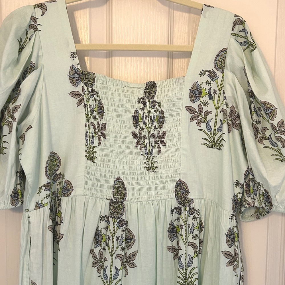 NWT Sister Mary Arianna Cottage Green Floral Hand Embroidered Cotton Mid Dress M - Picture 5 of 9